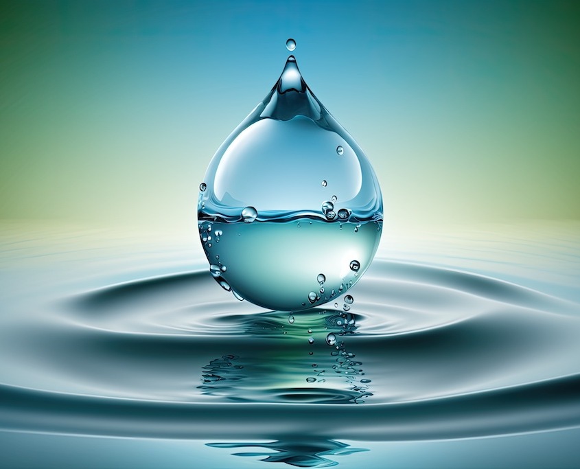 Health and beauty product concept represented by a water drop in a vast body of water; suitable for banners of any size. Generative AI